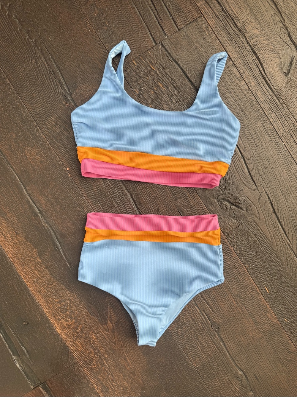 Beach Riot Pink Orange Light Blue Colorblock Bikini Top